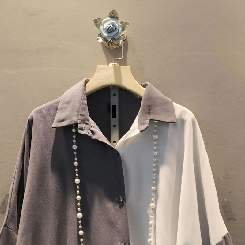 XITAO хит цвет Элегантная блузка Женская корейская мода новинка осень отложной воротник пэчворк маленькая свежая новая рубашка WQR1718