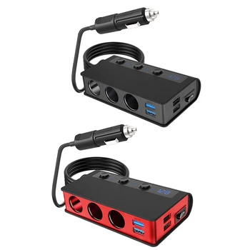 

Quick Charge 3.0 Cigarette Lighter Splitter, 12V/24V 3-Socket Power Car Splitter with LED Voltmeter Power Switch, 4 USB Fast Out