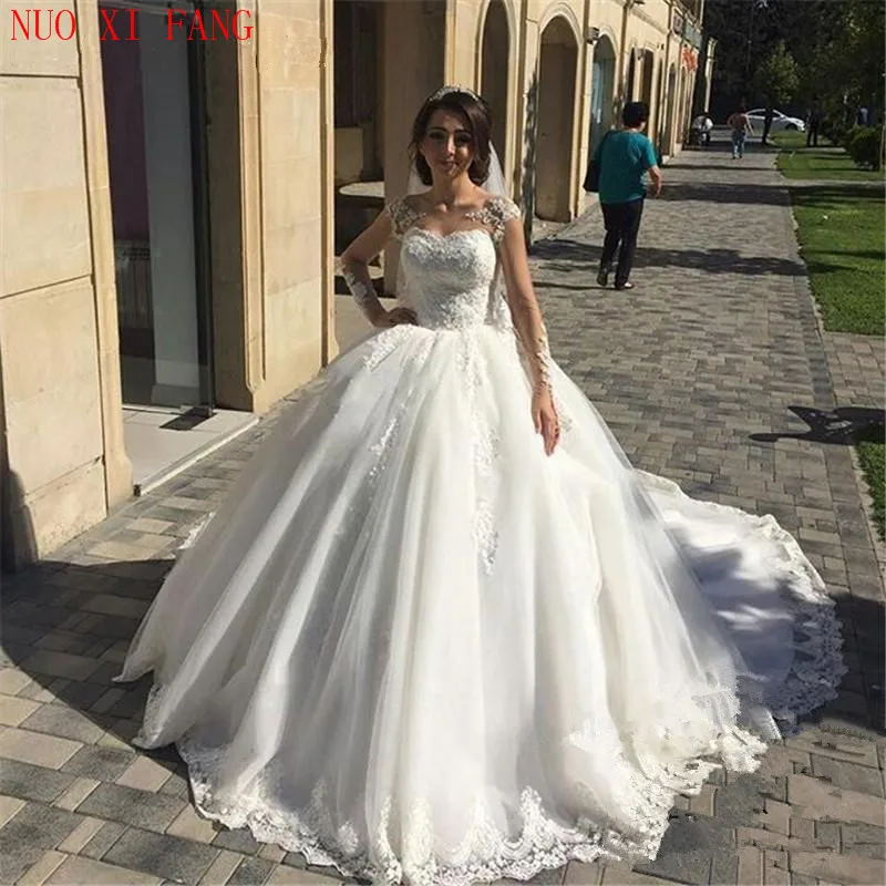 

Vintage Sequined Beaded Ball Gown Wedding Dresses 2020 Lace Long Sleeve Plus Size vestido de noiva Robe De Soriee trouwjurk