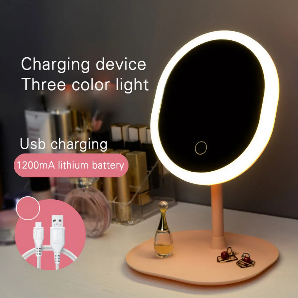 Светодиодный светильник для макияжа с зеркалом и подсветкой, натуральный белый светодиодный светильник на день, съемная база для хранения, 3 режима для Espelho Lustro LD - Цвет: Oval USB charging