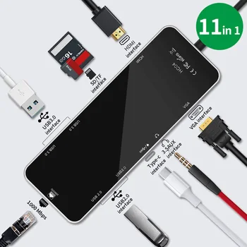 

High-quality Laptop Docking Stations 11 Port Type-C HUB to HDMI VGA RJ45 USB3.0/2.0 TF Card PD Port Converter Adapter