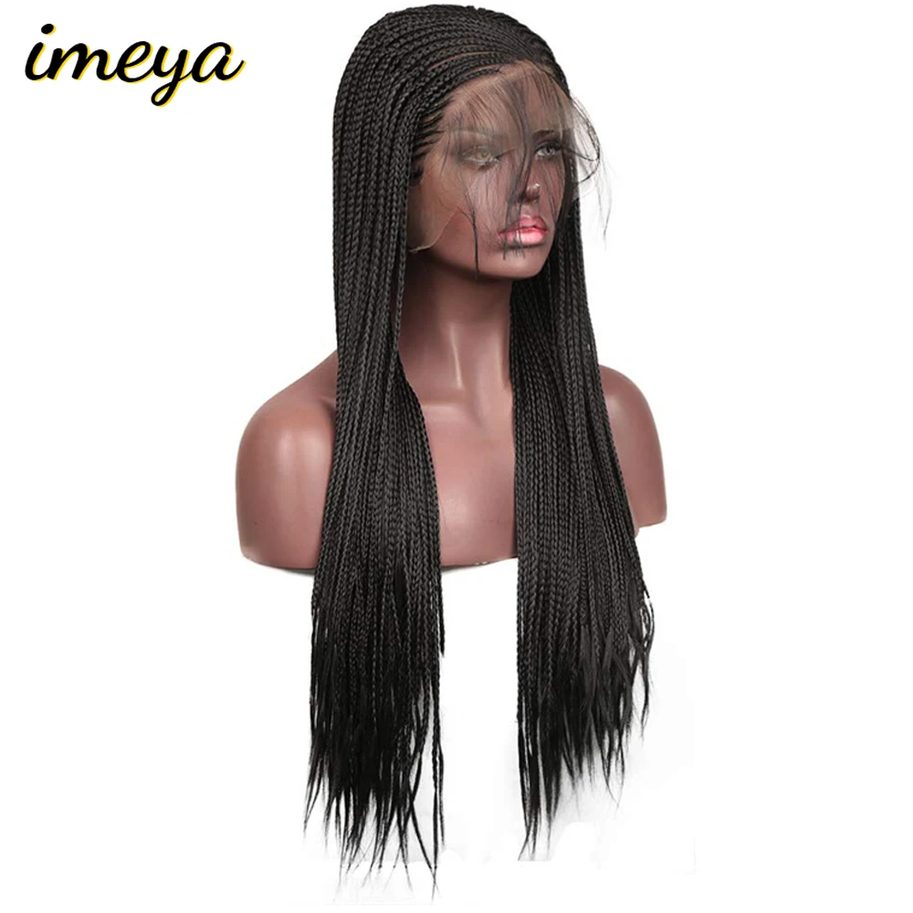 Imeya 13x6 плетеный ящик косички парик из термостойкого волокна 24 дюйма с детскими волосами плетеные синтетические парики на кружеве для женщин