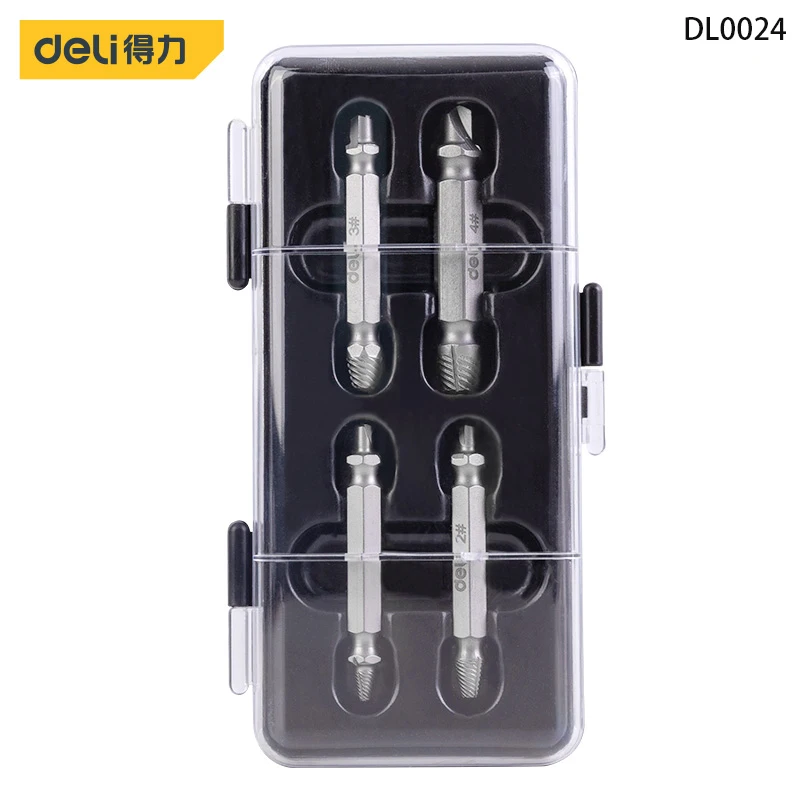 

Deli Four-piece Screw Extractor Damaged Screw Extractor Drill Bit Extractor Bolt Extractor Bolt Stud Remover Tool