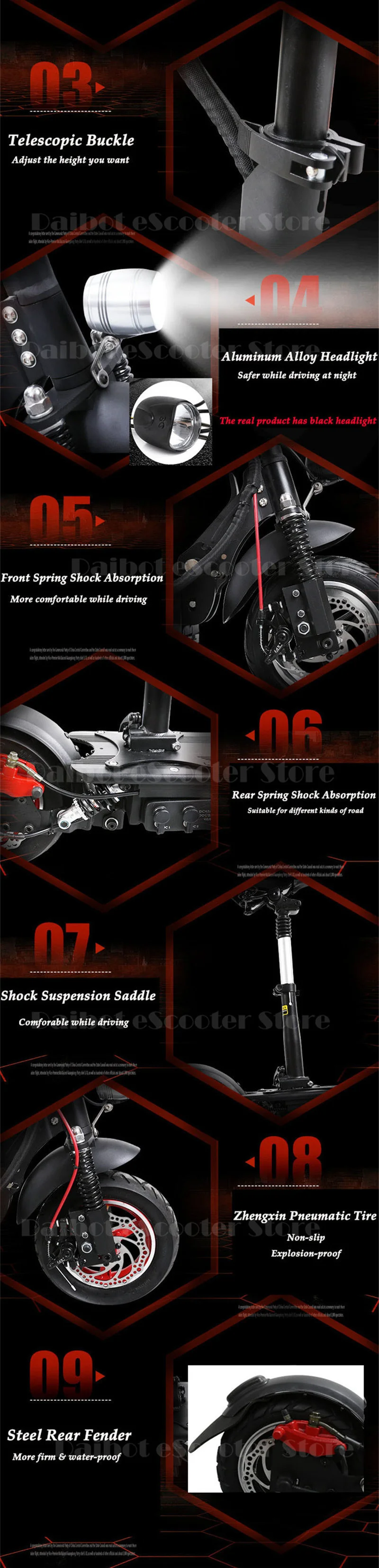 Electric Bicycle Bike 2 Wheel UBGO 1003 Single Drive 10 Inch Brushless motor 1000W 52V With Seat Electric Scooter 48V For Adults (8) - 