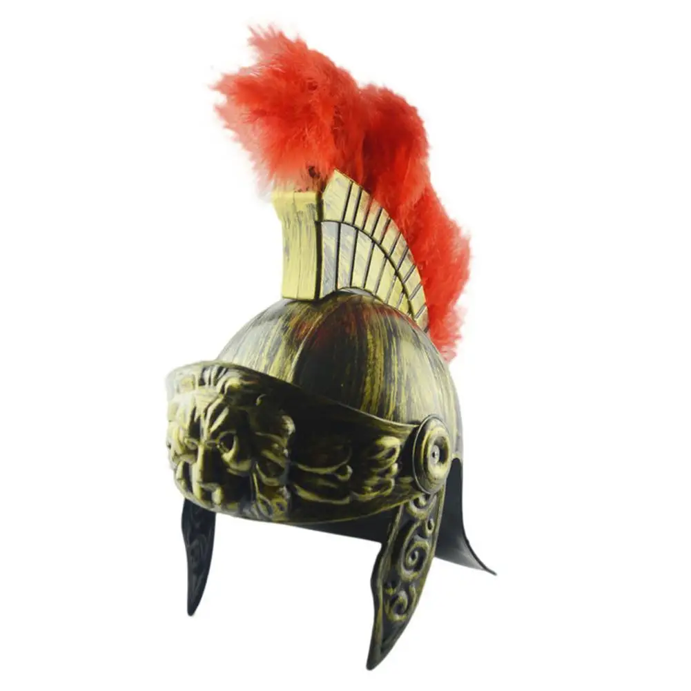 Косплей, маскарадный шлем, Спартанский воин, Римский шлем, Спартак, Самурай, пластиковая шапка, шлем, перо, Лев, шапка - Цвет: Gold