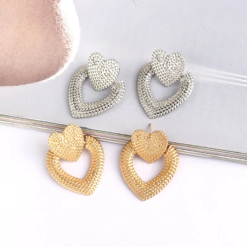 Геометрические серьги-капли из сплава в форме сердца, модные женские серьги-подвески золотого и серебряного цветов, ювелирные изделия для свадебной вечеринки