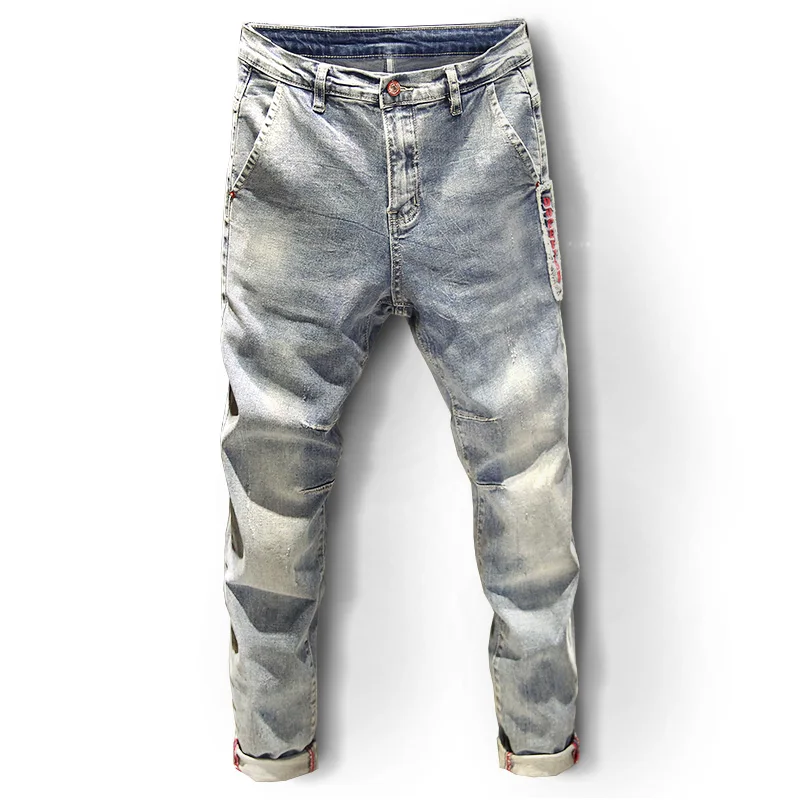 

2020 New Light Color Jeans Men's Slim Fit Elastic Pencil Pants Mens Korean Style Fashion Wash Denim