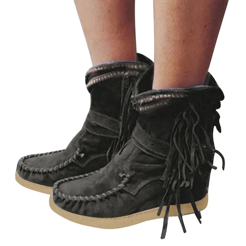 PUIMENTIUA классический кисточкой ковбойские сапоги Вестерн для Для женщин кожаные женские ковбойские ботинки Обувь на низком каблуке сапоги до колена зимняя женская обувь ботинки - Цвет: Color 3