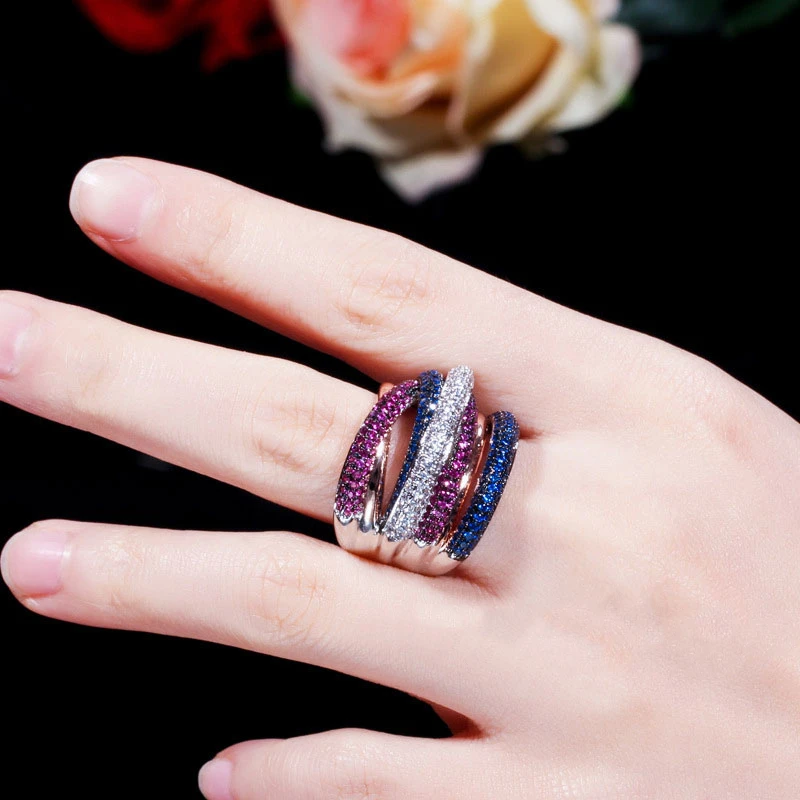 

Luxury Designer Gold Color Ring Geometry Cubic Zirconia Big Wedding Engagement Bridal Line Surround Jewelry For Women 2022 Gift