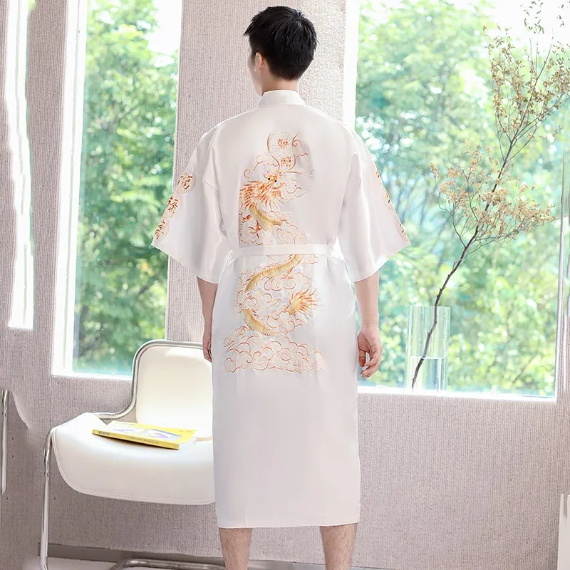 mens cotton pajama sets Chinese Style Men Embroidery Dragon Robe Traditional Kimono Bathrobe Gown Male Sleepwear Loose Nightwear Intimate Lingerie pajama pants men's