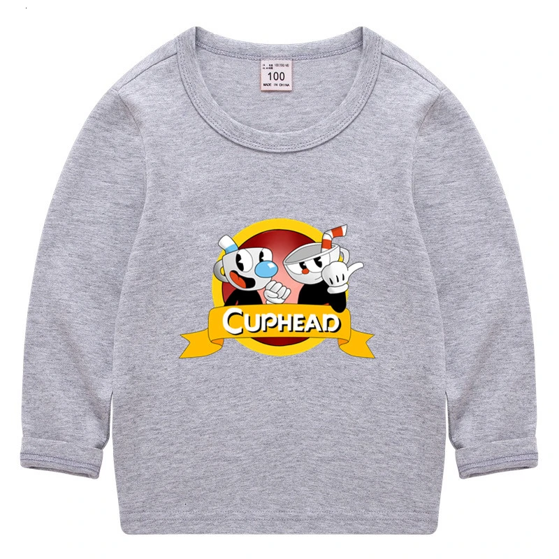 game Cuphead Summer O-Neck Tops Boys Girls Funny lovely color Long sleeve T-shirt Kid Children Cartoon T shirt Baby wholesale