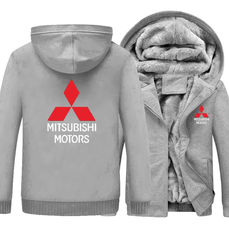 Хит, новинка, толстовки Mitsubishi, куртка для автомобиля, зимняя мужская куртка на молнии, повседневная шерстяная подкладка, флис, 4S, магазин Mitsubishi, Свитера с логотипами - Цвет: Серый