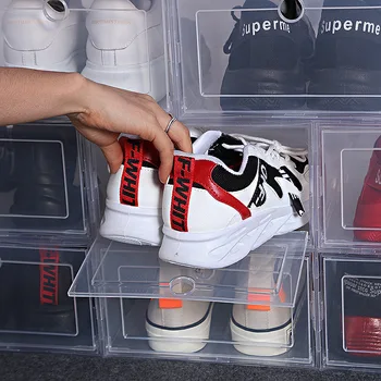 

3/6Pcs Plastic Transparent Shoe Box Thickened Storage Drawer Type Shoes Case Large Storage Organizer Cabinet Clamshell Organizer