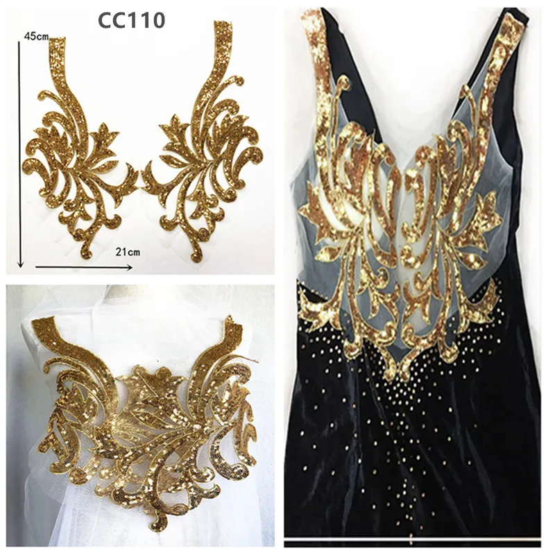 1 pair Gold sequin silver sequin embroidery flowers cloth stickers