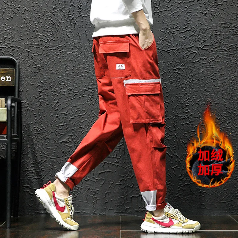 

2019 Hk67 plus Velvet Japanese-style Black Wall Large Size Contrast Color Harem Pants with Velvet M-5x Hk1167-