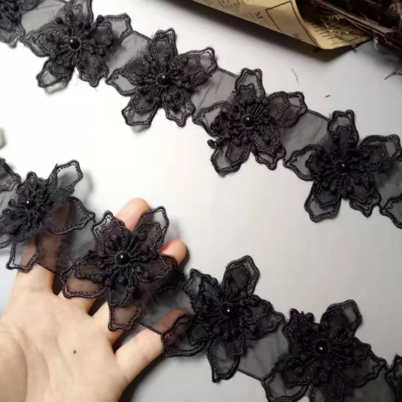 Вышивка из органзы с черным жемчугом 8 см 10 шт./лот | Дом и сад