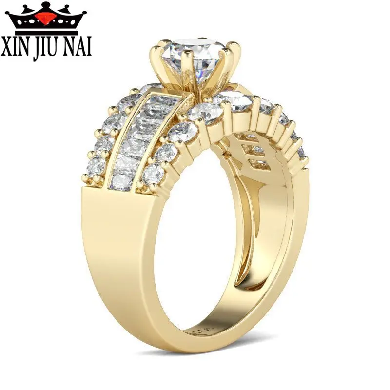 

Deluxe Classic Original Design Golden Crystal Ring with High Quality Zircon CZ Lady Ring Party Jewelry Fashion Gift women ring