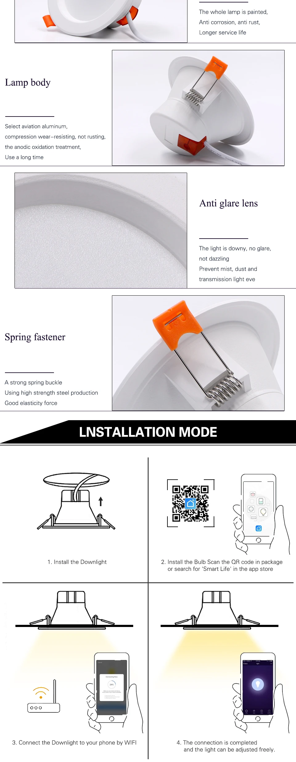 LED Downlight WiFi Smart APP Dimming Round Spot Light 7W 9W RGB Color Changing Warm Cool light Work with Alexa Google Home