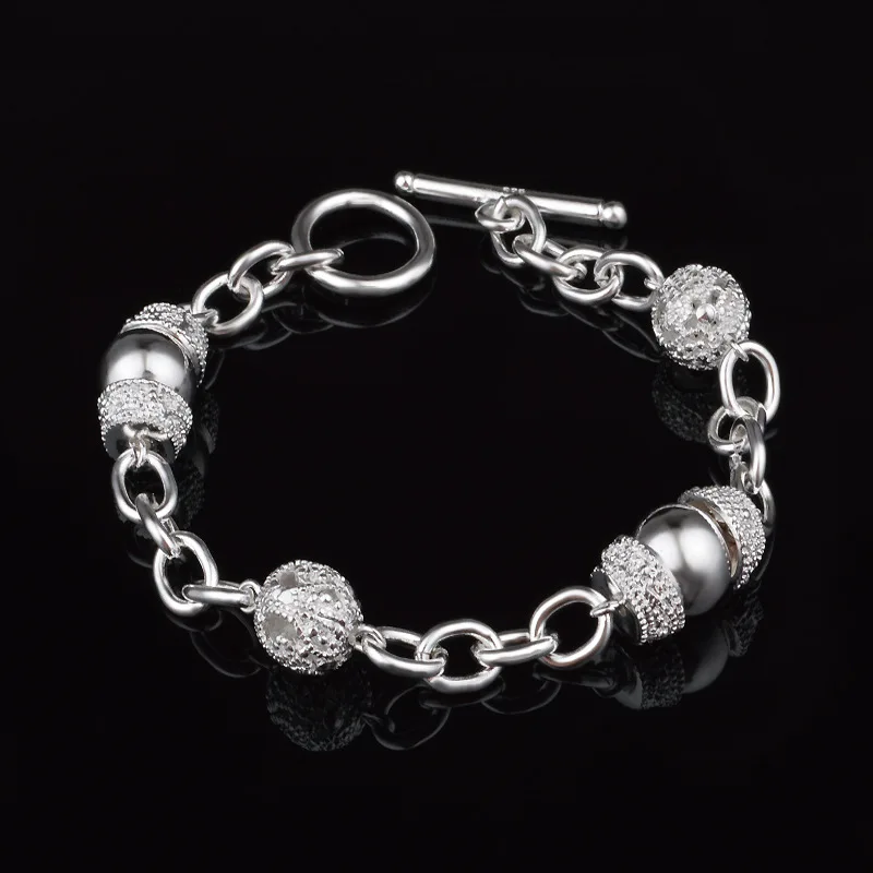 

Fine noble ball charms silver plated bracelets for women wedding high quality fashion jewelry Christmas gifts LH017