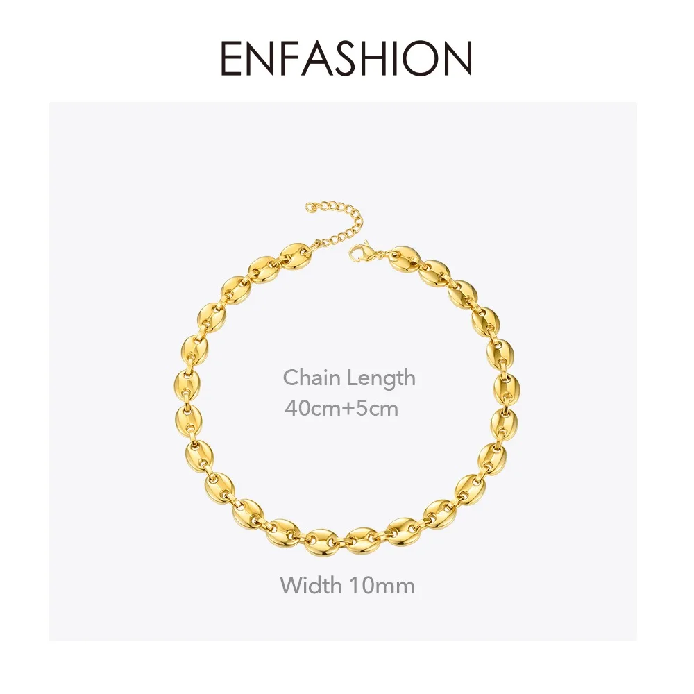 Baratos Enmoda Punk café granos enlace cadena gargantilla collar mujer Acero inoxidable Color oro Hip Hop Rock collares para hombre, joyería P3022