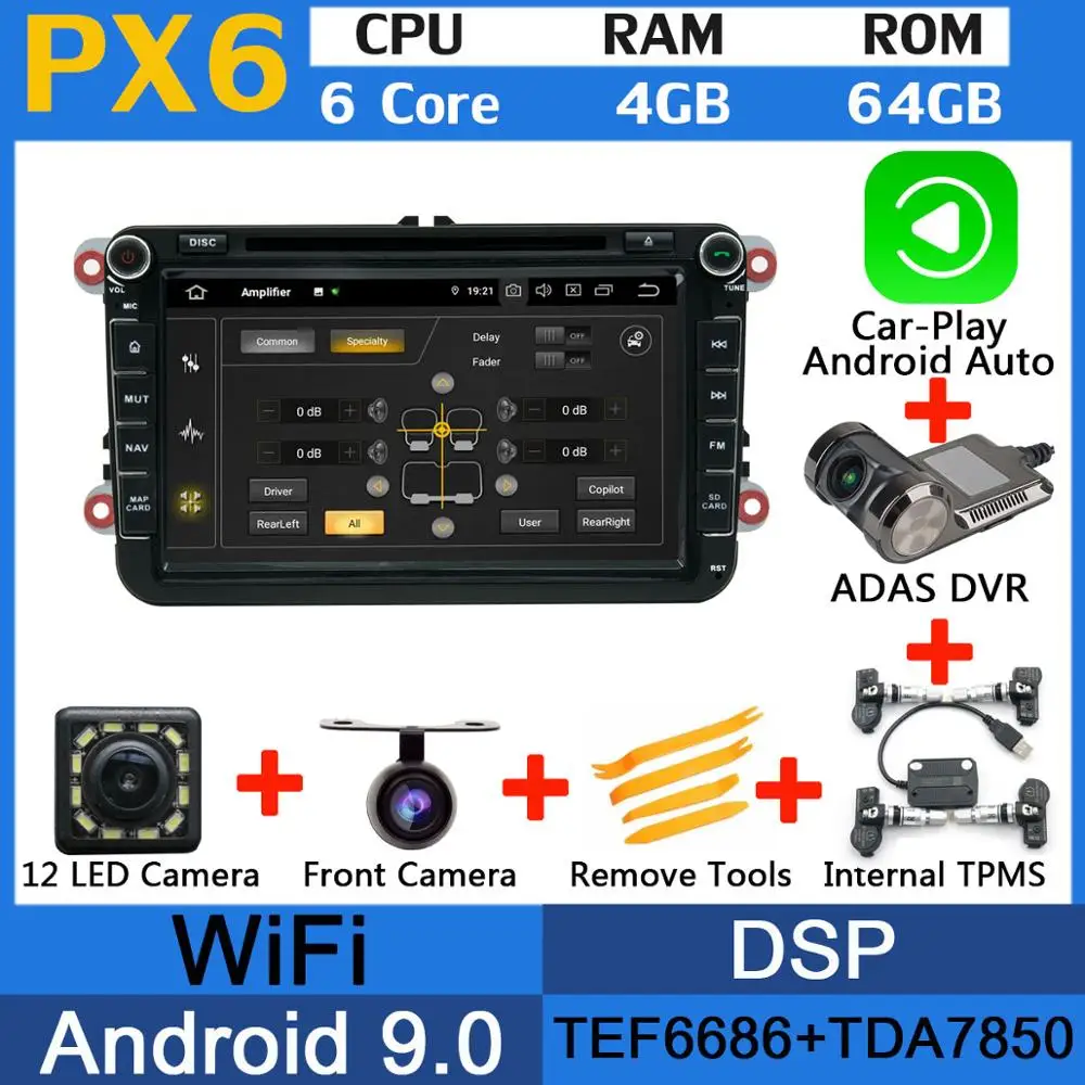 5 USB порт Восьмиядерный Android 9,0 автомобильный DVD gps радио плеер для VW Passat B6 B7 Jetta Caddy Tiguan Golf Polo Skoda Yeti превосходный автомобиль - Цвет: PX6-Adas-Carplay-TMS