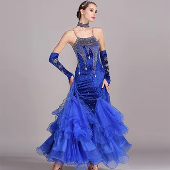 

Ballroom dancing dress standard dresses modern dance costume luminous costumes ballroom dress waltz blue rhinestones dance wear