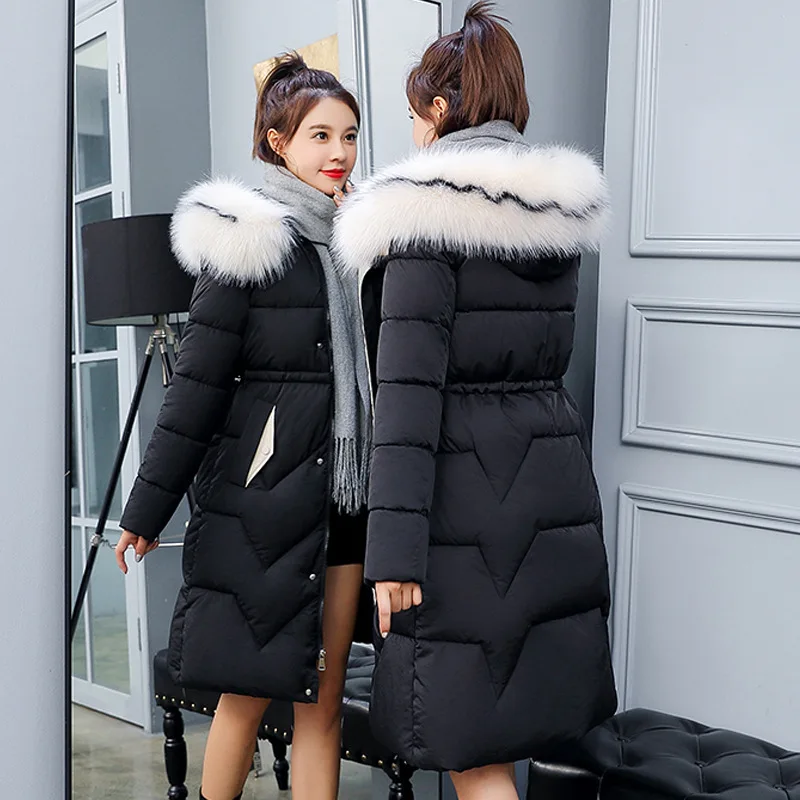 

Large Fur Collar down Jacket Women's Mid-length Thick Korean-style Waist Hugging Slimming Winter Cotton-padded Clothes INS Fashi