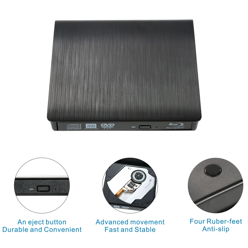 Ультра тонкий внешний диск DVD-RW USB 3,0 писатель BD-ROM 3D Blu-Ray плеер для Linux Windows Mac OS черный