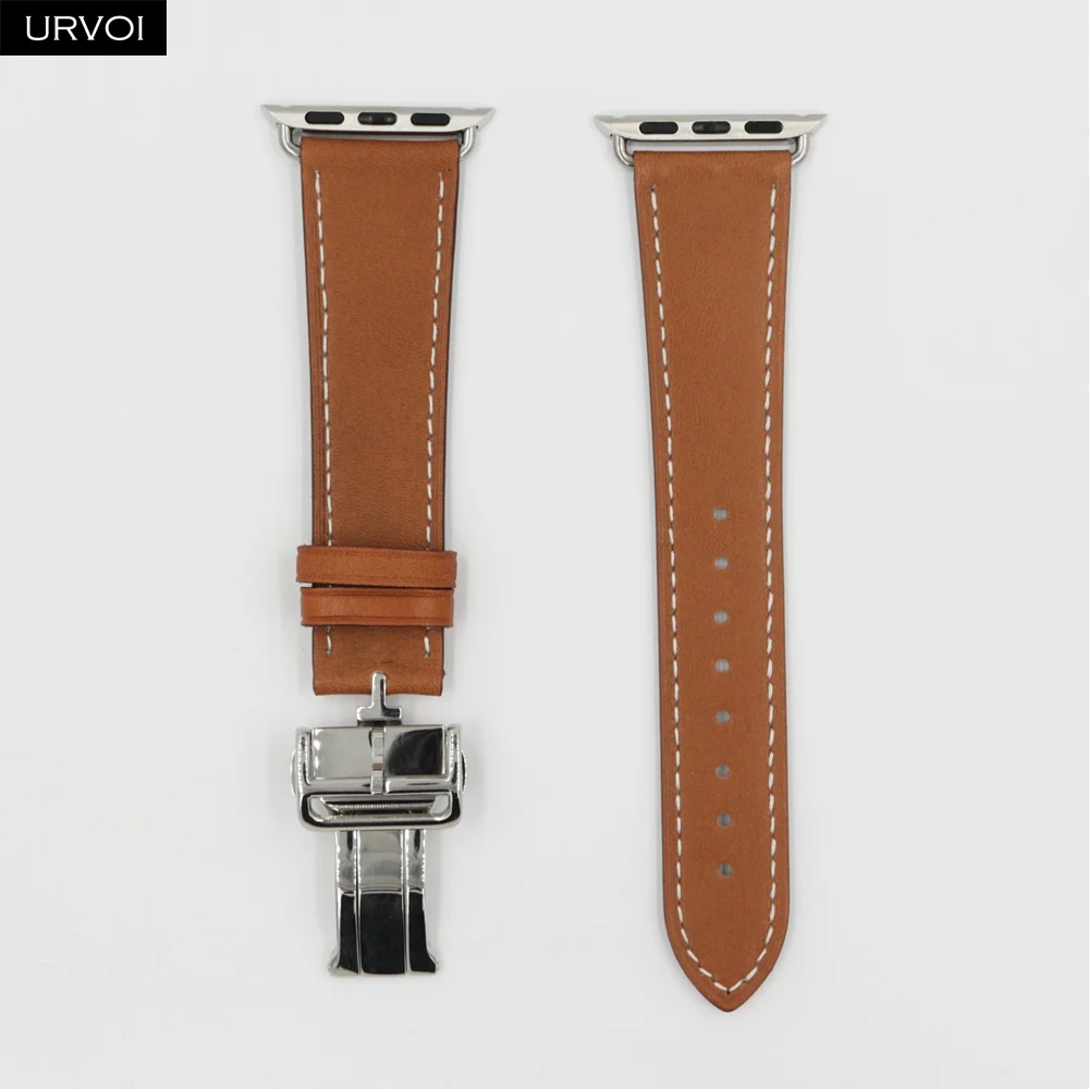 URVOI раскладной ремешок с пряжкой для Apple Watch 5 4 3 2 1 ремешок для iwatch Ремень Один Тур Дизайн Свифт кожа 38/40 42/44 мм - Цвет ремешка: Brown