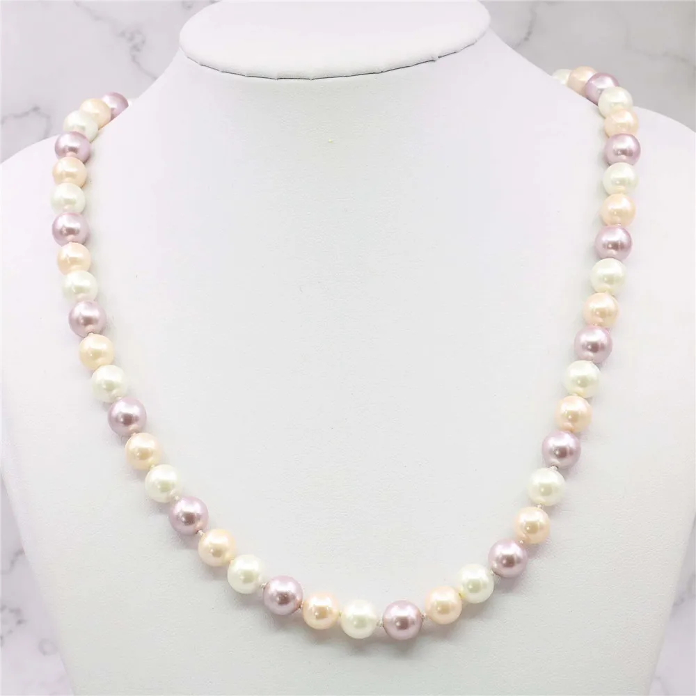 DIY New! 8MM Multi-Color South Sea Shell Pearl Necklace 18" Natural beads DIY Hand Made jewelry making AAA+++ about52pcs/strands - Image 2