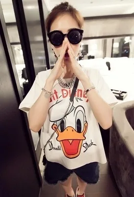 

Western Style WOMEN'S Dress Base Shirt Donald Duck Cartoon T-shirt Short Sleeve Loose-Fit Women's Fashion