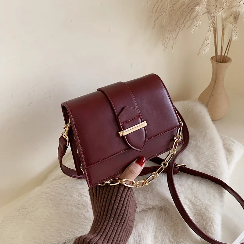 

2019 Winter New Style WOMEN'S Bag Korean-style INS-Style Flip Solid Color Square Sling Bag Shoulder Trapezoid Versatile Bag
