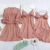 Rose imprimé Dot Robe de mariée ensemble vêtements de nuit décontracté intime Lingerie chemise de nuit chemise de nuit doux Homewear maison vêtements Kimono Robe ► Photo 1/5