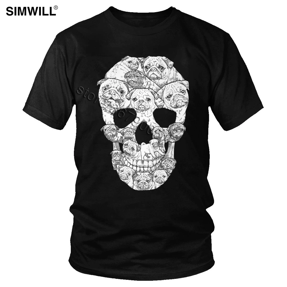 

Fashion T Shirt Men Pug Skull T-Shirt Summer Cotton Graphic Tee Short Sleeve Novelty Halloween Horror Dog Tshirt Pet Owner Gift