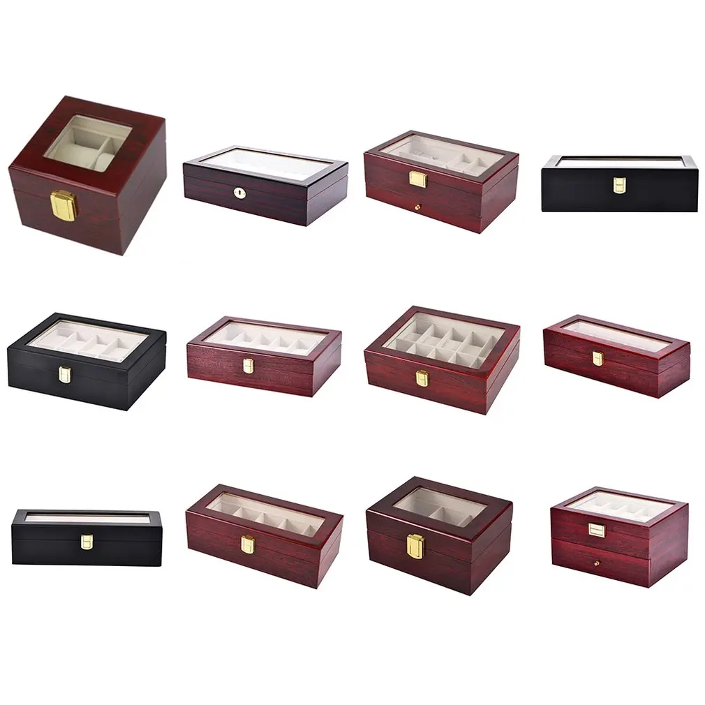 

New New 2/3/5/6/10/12 Slots Watch Box Storage With Red Black Wooden Glass Case Bracelet Display Casket Watches Holder Casket