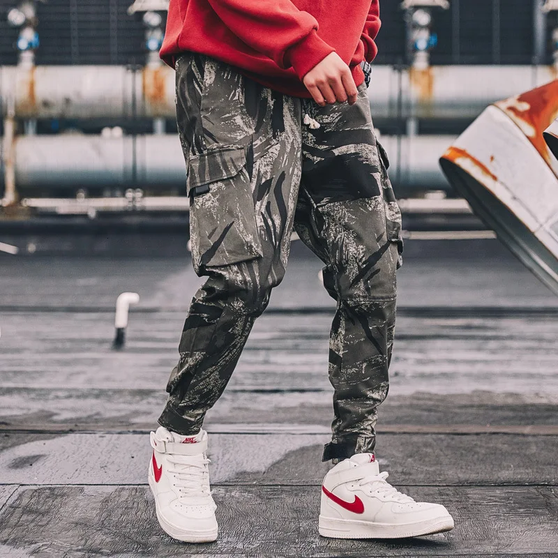 

2019 Autumn More Pocket Pulling Rope Leisure Time Pants Camouflage Haren Overalls Trunks Long Pants