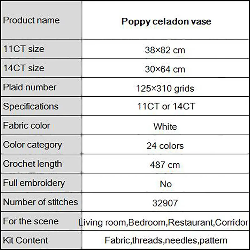 Joy Sunday Poppy celadon ваза 11CT DMC Печать на холсте 14CT Набор для вышивки крестиком Сделай Сам китайский Набор для вышивки крестиком домашний декор