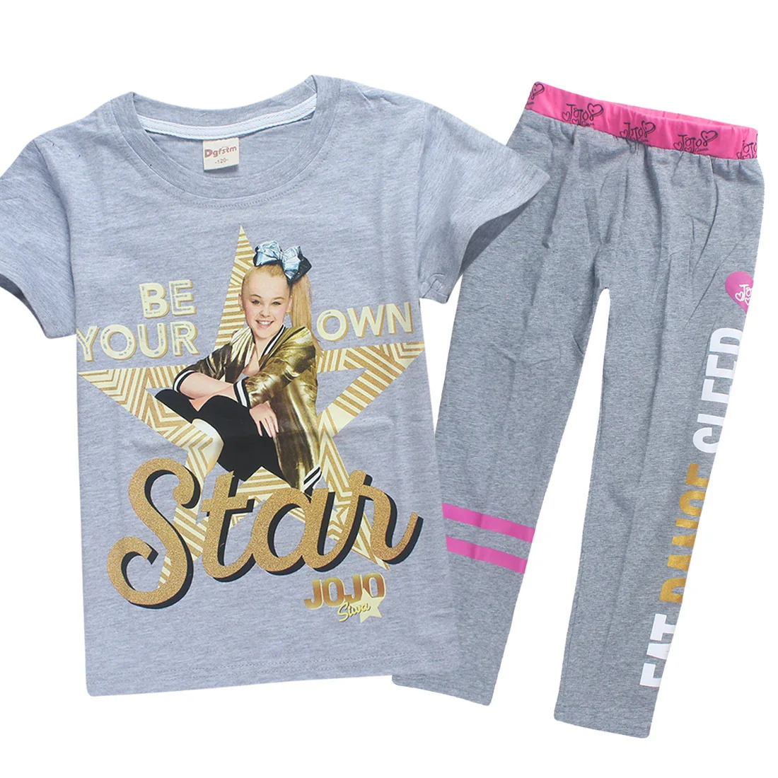 Коллекция года, летние детские футболки с рисунком JOJO SIWA хлопковые футболки с круглым вырезом для маленьких девочек комплекты с короткими рукавами для мальчиков и девочек футболки - Цвет: PS8361-gray