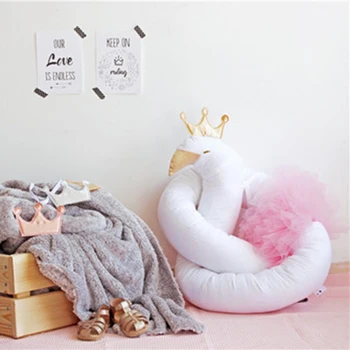 

Infant crib protector cot bumper room decor golden crown swan lace bed surround silver crown elephant kids soft bed bumper