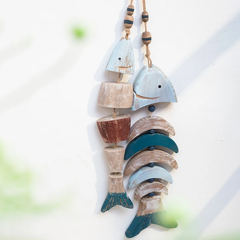 Wooden Decor Fish Bones with Beads Wall Decor Door Hanging Nautical Decoration N2UC 5