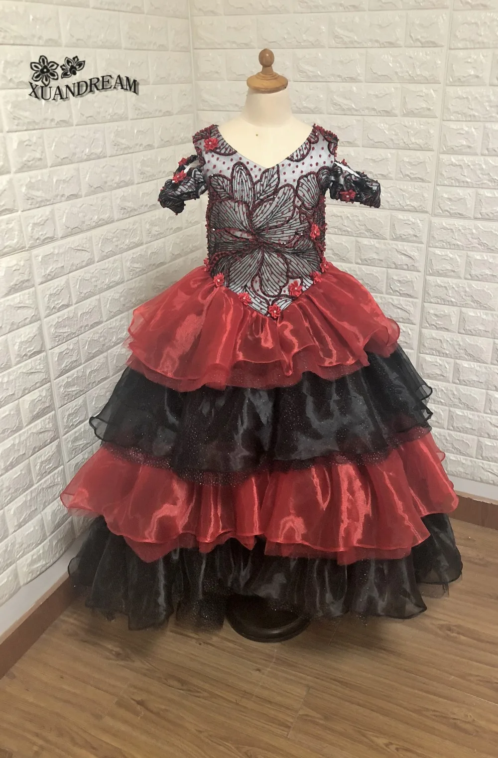 Детские платья для причастия vestido flores многослойная юбка с рюшами пышные платья для девочек, платье с цветочным принтом для девочек XD-74