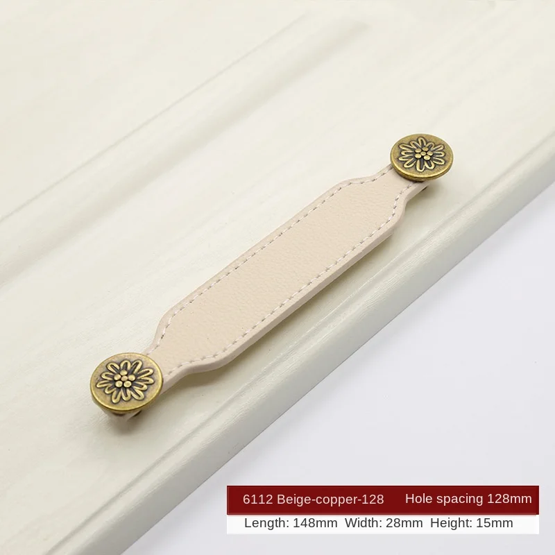 C6112-Beige-C.C128mm JD кожаная ручка современный минималистичный ящик кухонный шкаф дверная ручка на заказ DIY кожаная ручка черная белая кожаная ручка - Цвет: C6112-Beige-C.C128mm
