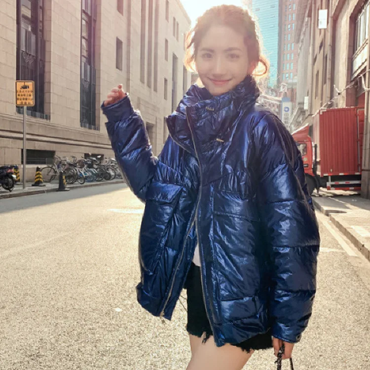 

2019 New Style Soft Sapphire Blue down Jacket Cotton-padded Clothes Korean-style Short Fashion Loose WOMEN'S Dress Autumn And Wi