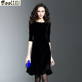 

Boollili 2020 Elegant Velvet Dress Women Autumn Winter Dresses Black Bodycon Dress Female Plus Size 3XL vestido de festa