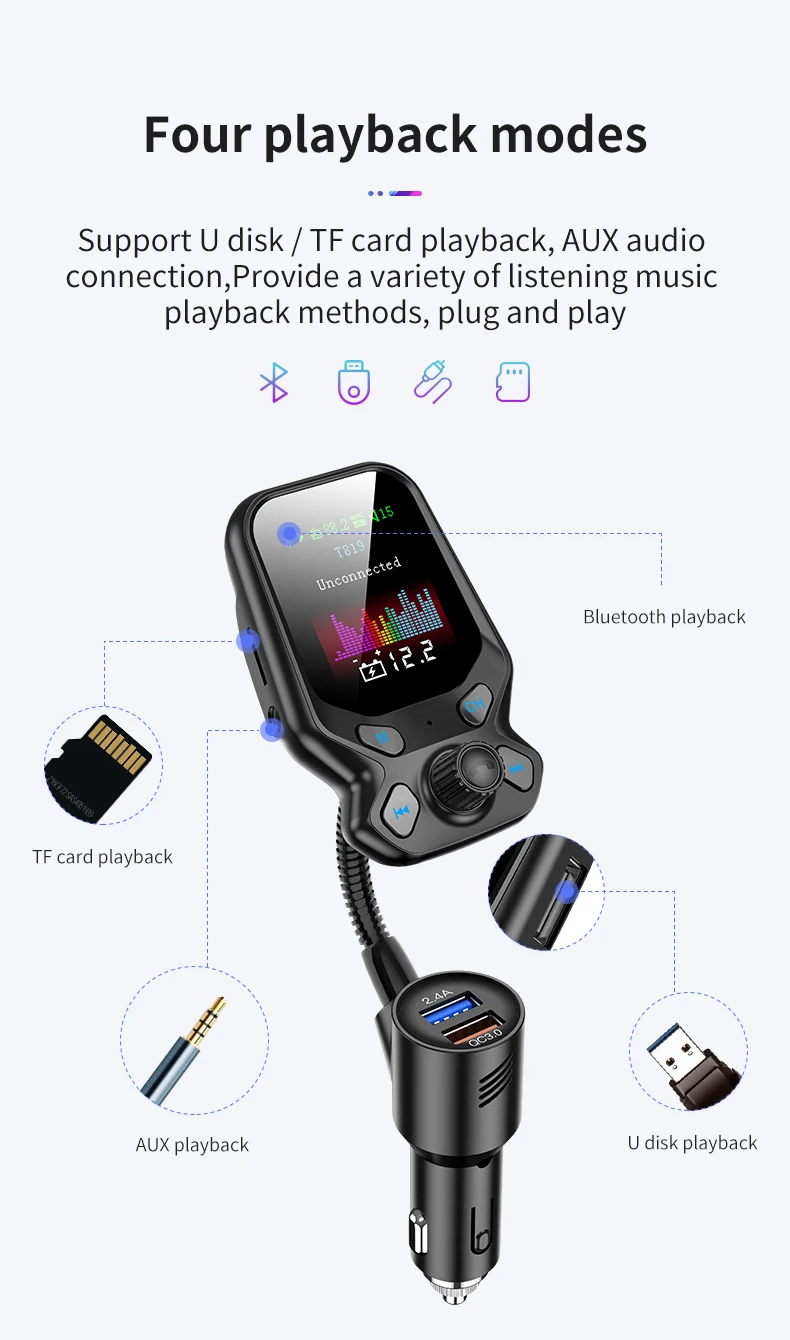 KORSEED Беспроводной Bluetooth FM передатчик модулятор Автомобильный комплект Hands-Free автомобильный 1,77 дюйма Цвет Экран MP3 плеер с 5V3AFast зарядки