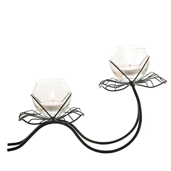 

Transparent Candle Holder Crystals Ball Metal Lotus Flower Candle Holder Glass Black Portacandele Decoration Home WE50ZT