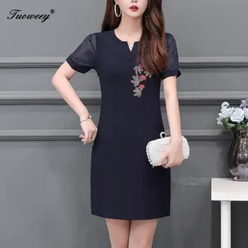 

Multi Color Plus Size Floral Embroidery Tunic Dress Spring Summer Elegant Tribal Flower Print Vocation Dress Vestidos 5XL