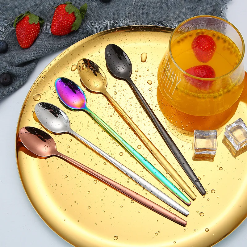 4PCS Colorful Coffee Spoon Set Stainless Steel with Long Handle Kitchen Accessories Dessert Cafe Tea | Дом и сад
