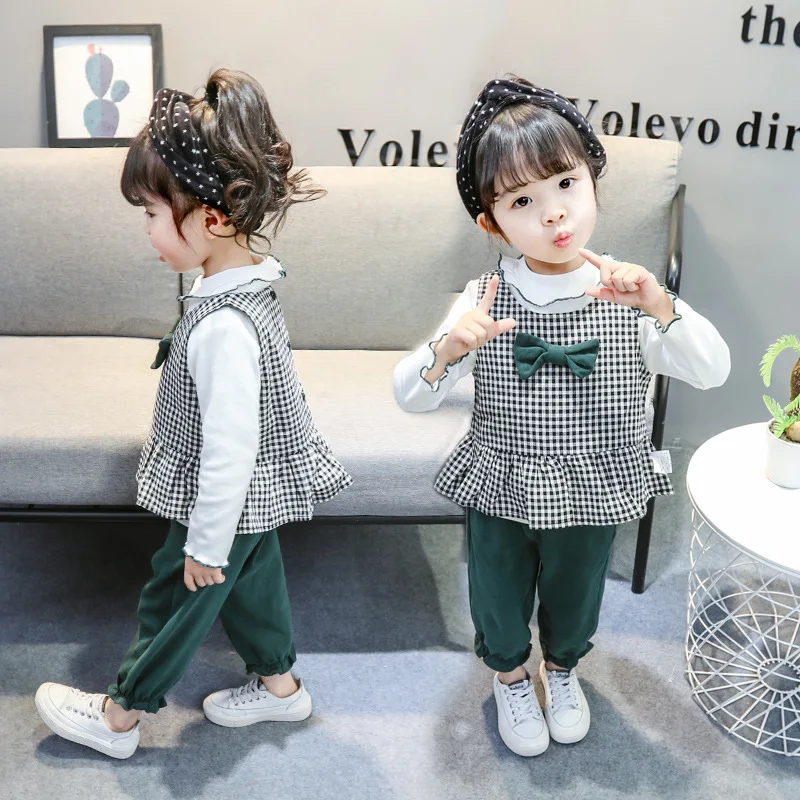 

Baby Girls Set Autumn Clothing 1-3 Years Old 2019 New Style 2 Western Style 6 Girls Plaid Three-piece Set 5 Children Fashion Clo