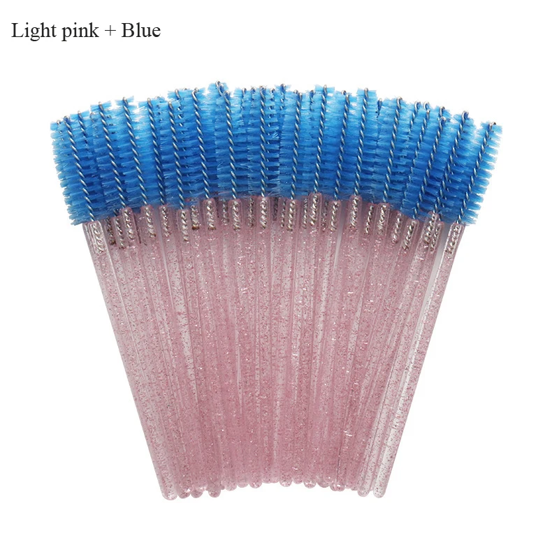 Li-pink-blue Faith Pistil 50 шт./лот макияж кисти Хрустальная ресница мягкая и плотная щетка из волокна набор кистей для макияжа для женщин - Handle Color: Li-pink-blue